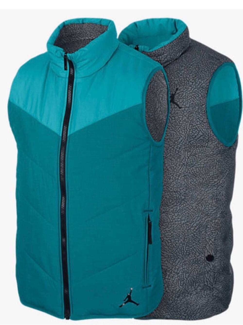 Jordan Elephant Print Reversible Puffer Vest Blue Gray Size L